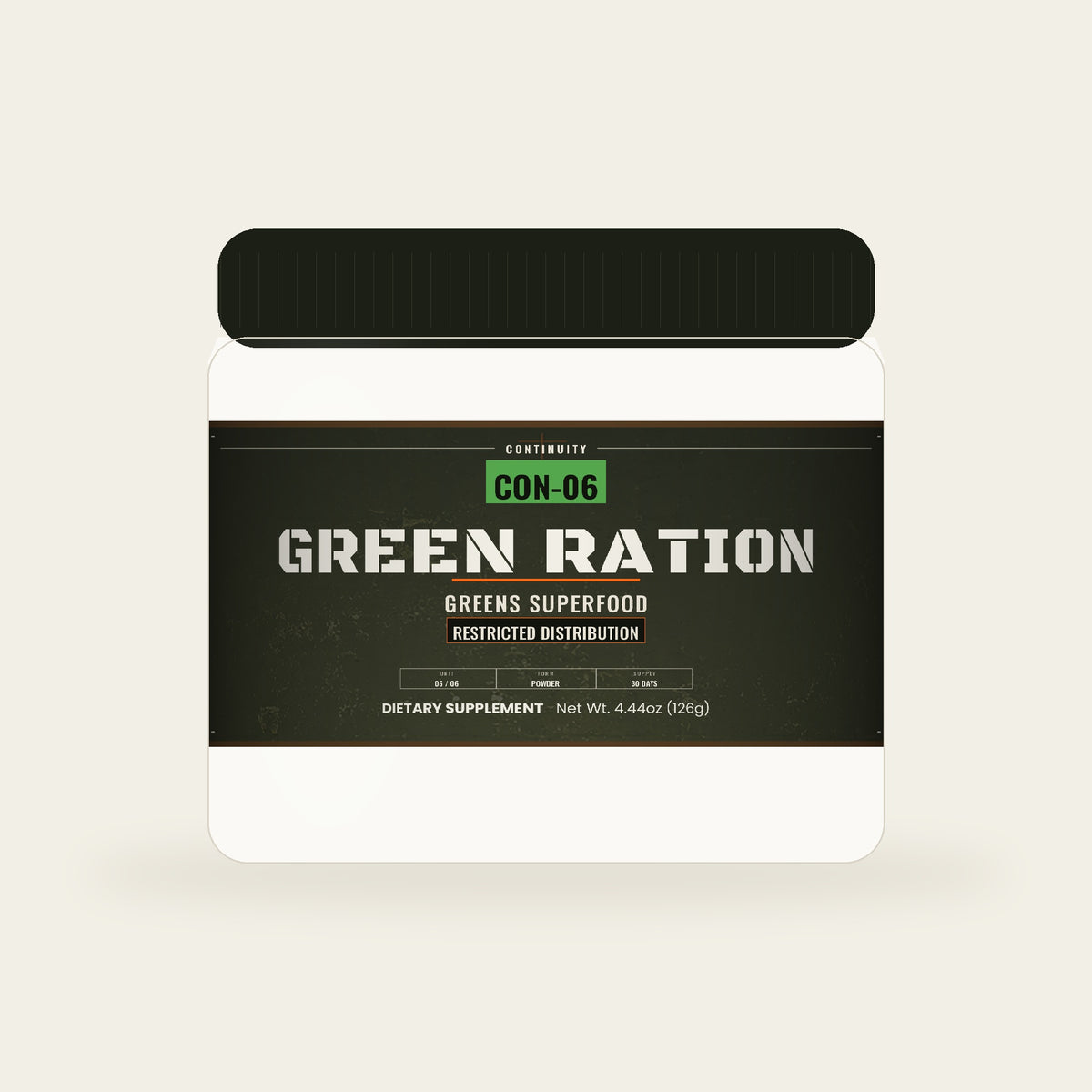 CON-06 GREEN RATION greens superfood tub, Stand Fast Supply Co.