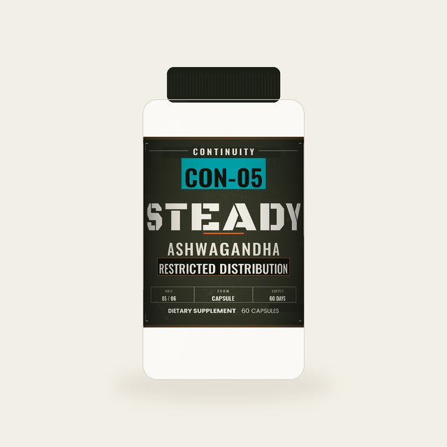 CON-05 STEADY ashwagandha bottle, Stand Fast Supply Co.