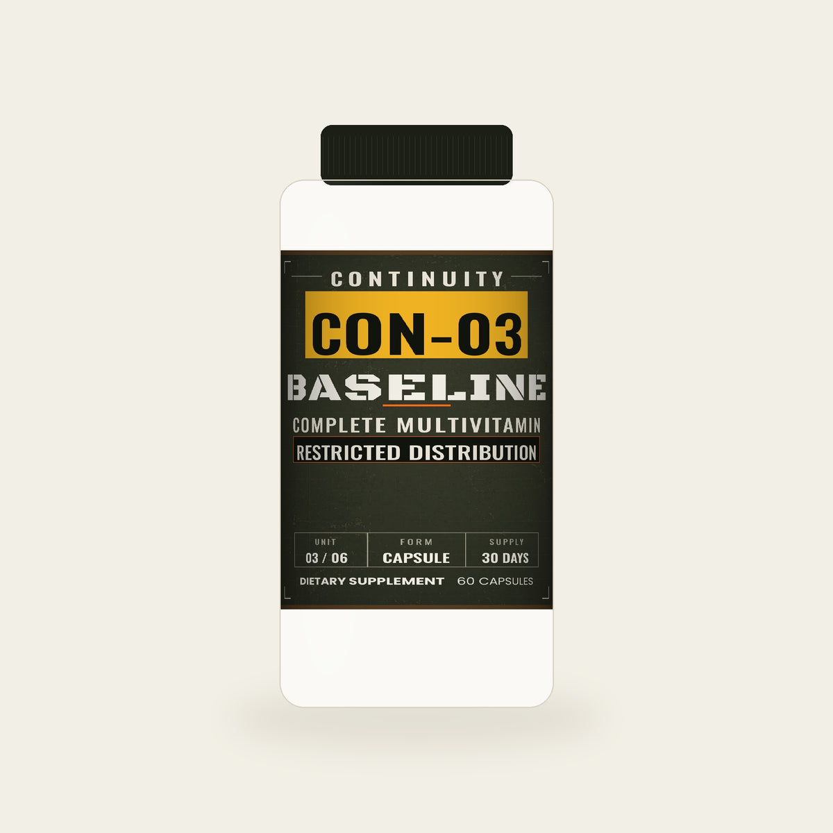 CON-03 BASELINE complete multivitamin bottle, Stand Fast Supply Co.