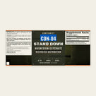 CON-04 STAND DOWN full label, including the Supplement Facts panel and directions