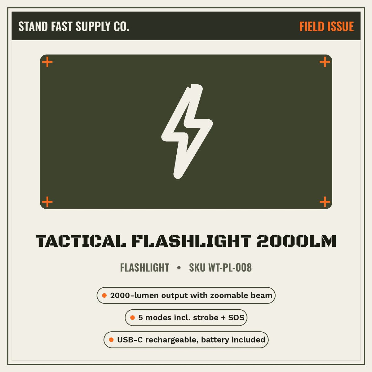 Tactical Flashlight 2000LM